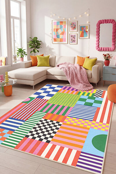 AIDA HOME Matica Modern Şönil Doğal Pamuk Tabanlı Salon Halısı Kaymaz Yıkanab...