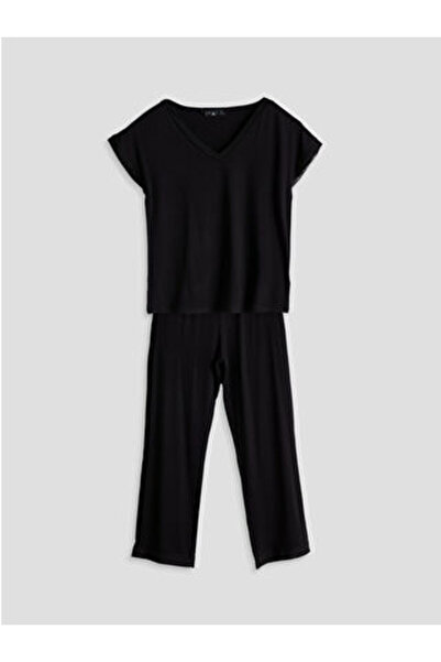 LC Waikiki M1 Sezon Black V-Neck Women's Pajama Set