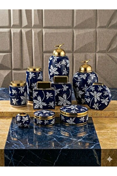 Sembol BLUE FALL YAPRAK DESENLİ VAZO AKSESUAR SETİ 10 PARÇA