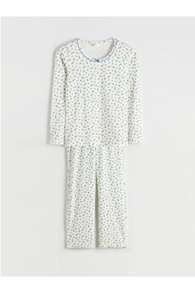 LC Waikiki M1 Sezon Ecru U-Neck Floral Women's Pajama Set