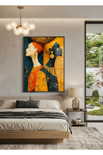 Linacci Single Black Metal Frame Table Set with Ethnic Figures and Yellow and...