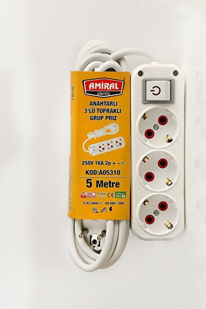 CT STONES Admiral 3-Outlet Grounded Switched Group Socket with 5 Meter Cable