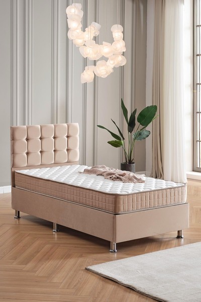 DAKRON Tek Kişilik Yatak Baza Başlık Vienza 3'lü Set, 90x190 Bej
