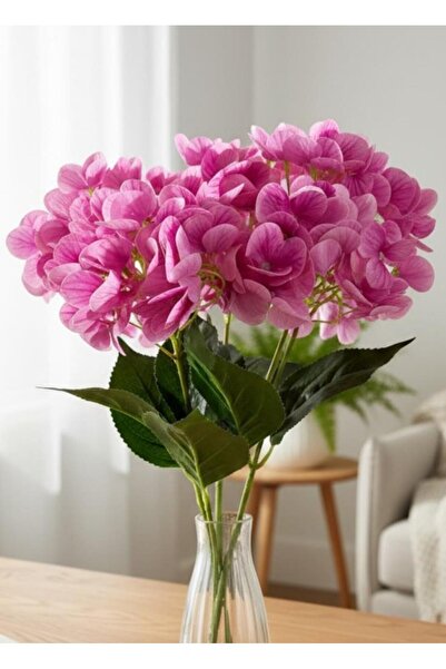 Nettenevime Yapay Çiçek Islak Ortanca Çiçeği Fuşya Desenli Model 45cm 5Dal Is...