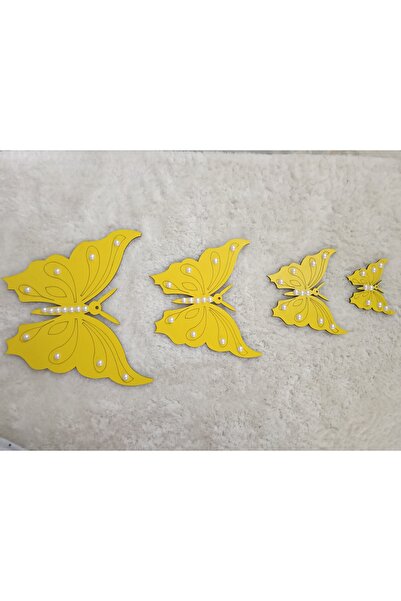 DUVAR PANOSU AHŞAP KELEBEK İNCİ TANELİ 25cm-20cm-15cm-10cm 4' LÜ SET