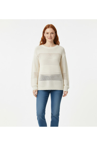 Neden Tekstil Lace-Like Knit Knitted Detail Beige Women's Knitwear Sweater