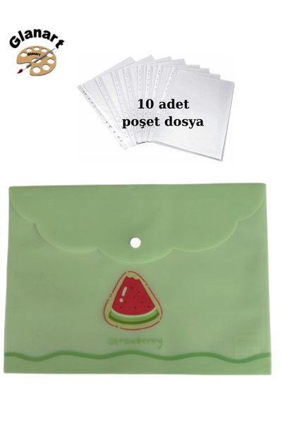 Glanart a4 boy çıt çıt ödev dosyası +10' lu poşet dosya pastel renkler yeşil ...