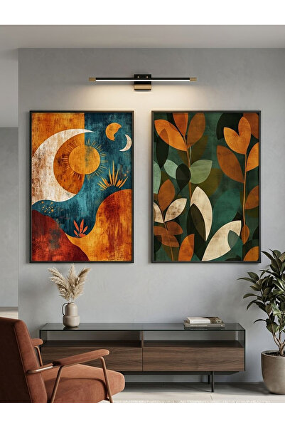 Linacci Double Black Metal Frame Modern Boho Nature and Sky Themed Glass Pain...