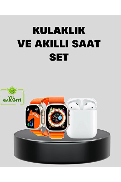 Mey İthalat® S8 Ultra Akıllı Saat ve Bluetooth Kablosuz Kulaklık 2’li Set