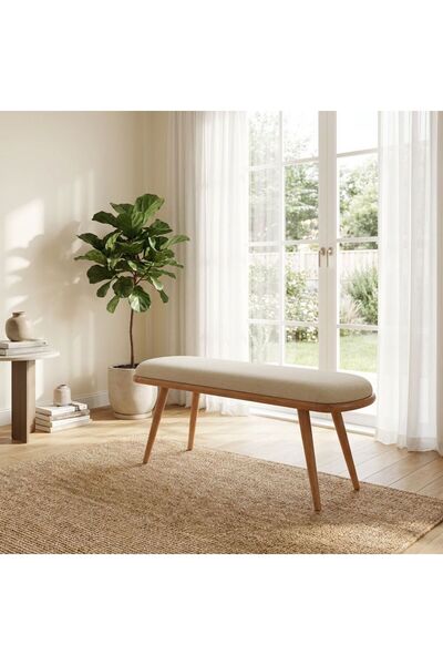 silla Concept Viyana Bench Teddy Krem Kumaş Naturel Ahşap (110 CM)
