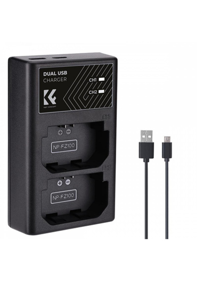 K&F CONCEPT شاحن سريع ثنائي الفتحة NP-FZ100 بمنفذي Micro USB و Type-C