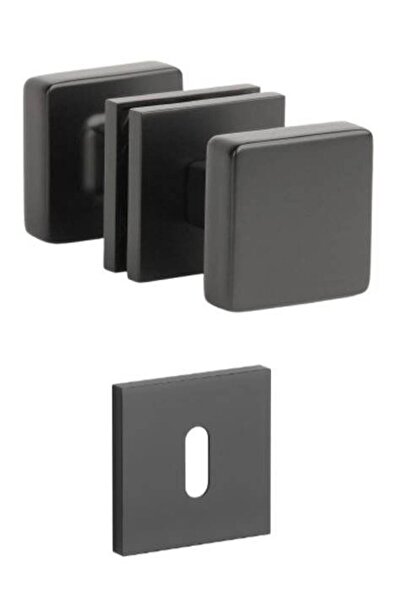THG Quadro (MORA) Black Matte Door Buttons with Key Rosette