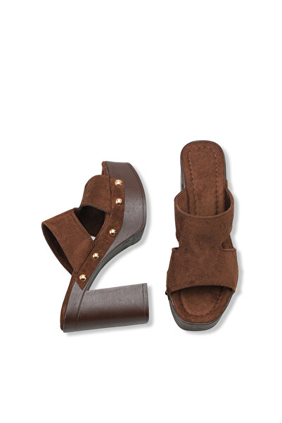 DELSOLERA Women's Brown Suede Double Cross Band Detailed Stylish Comfortable ...