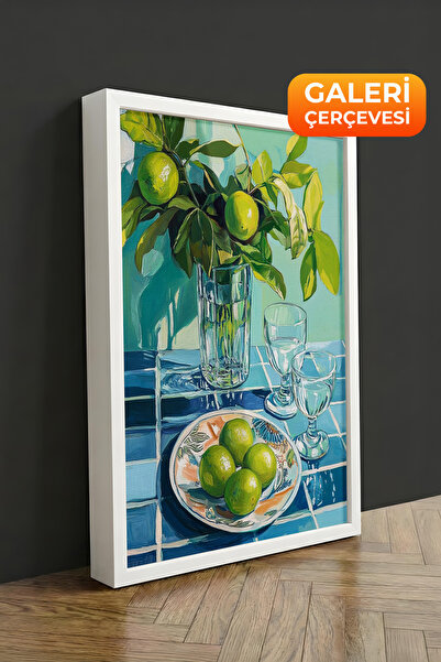 Zestia Πίνακας σε καμβά με λευκό πλαίσιο Πράσινα λεμόνια Νεκρή φύση Σειρά Pre...