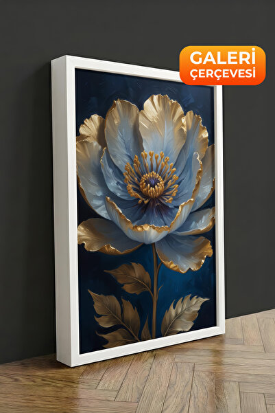 Zestia Tablou pe pânză înrămată albă, floare albastră aurie, Seria Premium Nr...