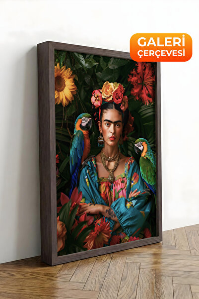 Zestia Καφέ κορνιζαρισμένος πίνακας σε καμβά με πορτρέτο της Φρίντα Κάλο, Σει...