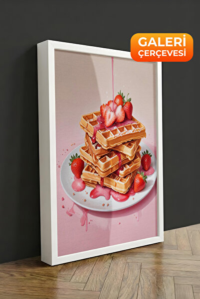 Zestia Tablou pe pânză înrămată albă, ilustrație cu desert cremos, Seria Prem...