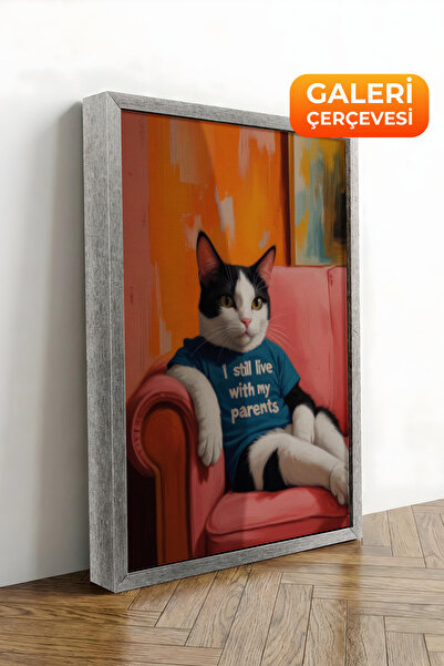 Zestia Εικόνα σε καμβά με ασημένιο πλαίσιο Ξεκούραστη γάτα – Στυλιζαρισμένο σ...