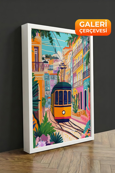 Zestia Πίνακας σε καμβά με λευκό πλαίσιο Yellow Tramway Streets - Cityscape P...