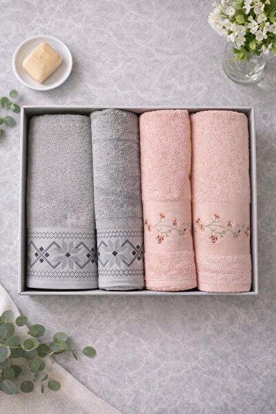 Casa Camelia 100% Cotton Piece Hammam Set 4 Pieces 2 Head Towels 2 Bath Towels