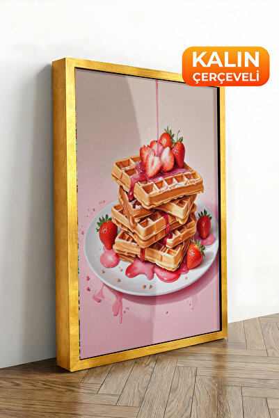 Zestia Tablou pe pânză înrămat cu aur, ilustrație cu desert cremos, Seria Pre...