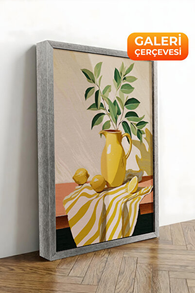 Zestia Εκτύπωση σε καμβά με ασημένιο πλαίσιο Νεκρή φύση με κίτρινο λεμόνι Pre...