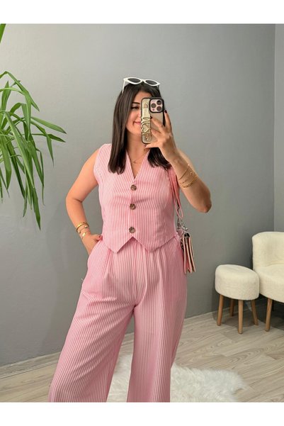 iznikten Gofre Striped Set - Pink