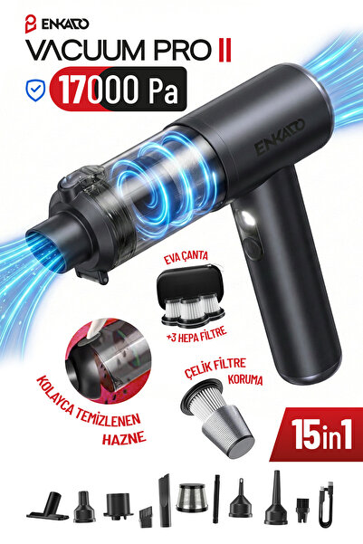 Enkado 17000Pa Güçlü Çekim Kablosuz Araç İçi Süpürge Şarjlı Taşınabilir Mini ...