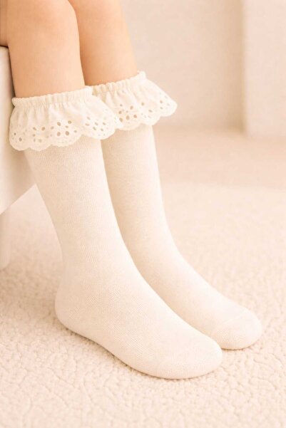 moda mivana Baby Kids Knee-Length Lace 100% Cotton Breathable Black Socks