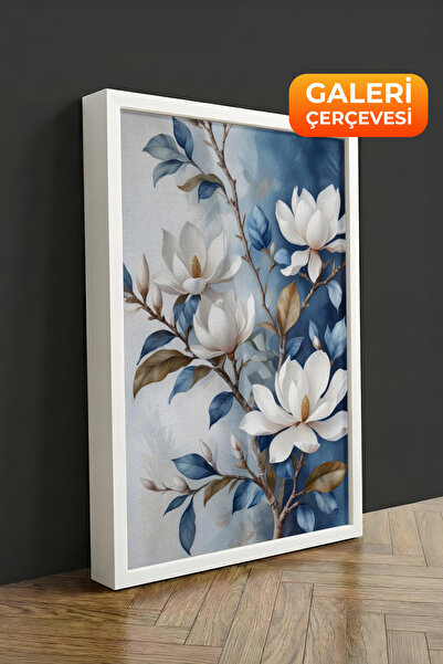 Zestia Πίνακας σε καμβά με λευκό πλαίσιο Λευκά κλαδιά μανόλιας Premium Σειρά ...