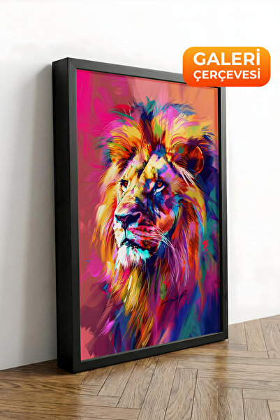 Zestia Πίνακας σε καμβά με μαύρο πλαίσιο, Πολύχρωμο Πορτρέτο Λιονταριού, Σειρ...