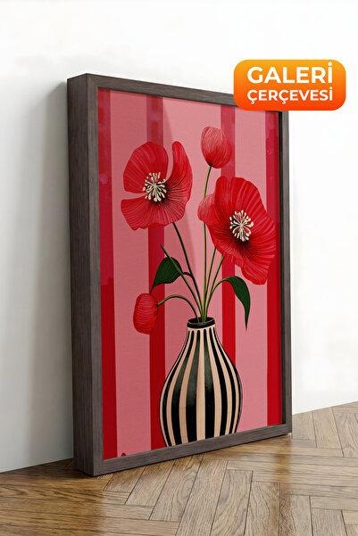 Zestia Tablou pe pânză înrămată maro, fundal roșu, serie Premium Poppy nr. 11...