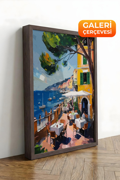 Zestia Tablou pe pânză înrămată maro, Străzi colorate din Marea Mediterană, S...