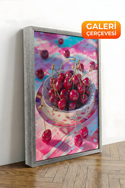 Zestia Εικονογράφηση ζωντανής κερασιάς σε καμβά με ασημένιο πλαίσιο, Σειρά Pr...