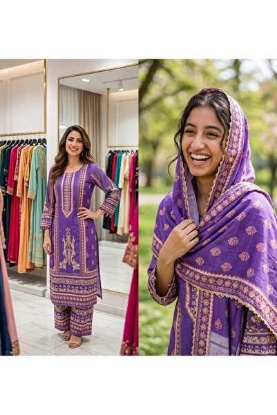 Genaric Women’s Digital Printed Cross Hatch Suit-Elegant Lawn Kameez, Lightweight Lawn Dupatta - Ethnic Wear