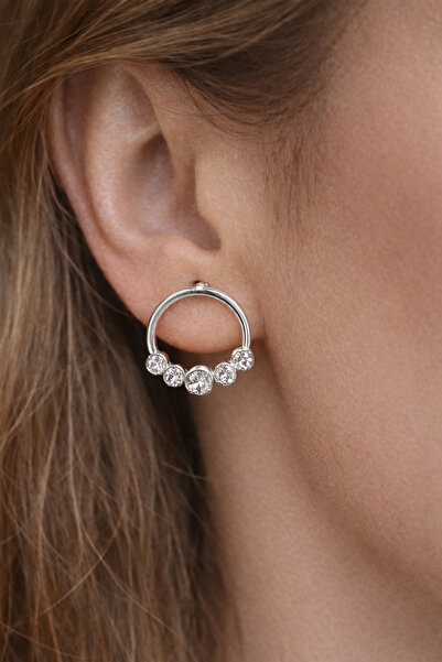 Takıtolia أقراط زيانا ذات إطار فضي كريستالي مرصّع بالأحجار بتصميم دائري باللو...