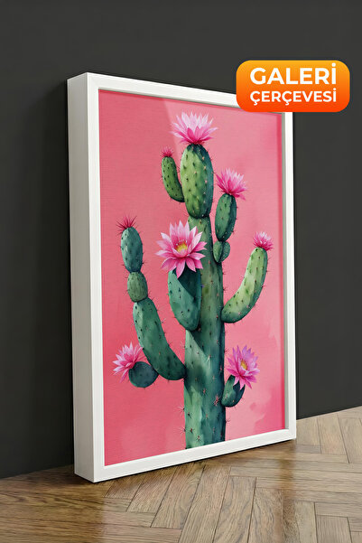 Zestia Πίνακας σε καμβά με λευκό πλαίσιο Ροζ Κάκτος Μίνιμαλ Premium Σειρά Αρ....
