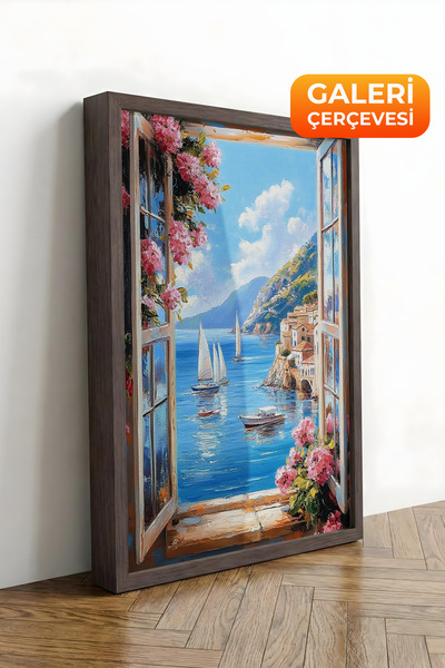 Zestia Καφέ πλαισιωμένος πίνακας σε καμβά με θέμα τη θάλασσα και τα ιστιοπλοϊ...