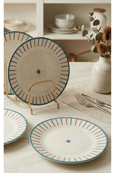 evinbizden Modern Porselen Bahar Desen 4 Kişilik Pasta Tabağı Seti 19 cm Pors...