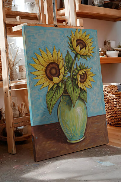 Zestia Πίνακας σε καμβά σε στυλ Βαν Γκογκ: Ηλιοτρόπια σε Βάζο, Σειρά Premium ...