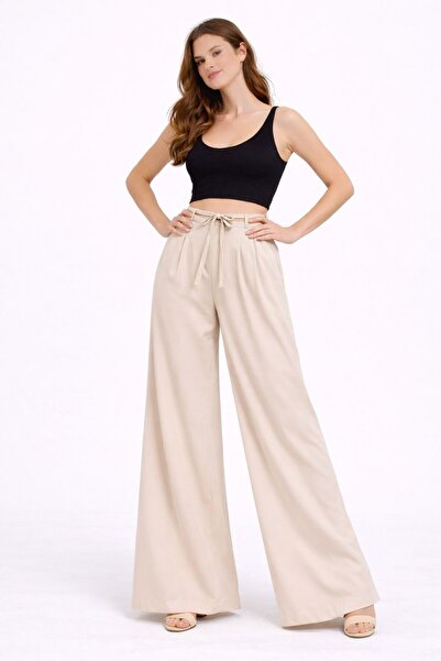 sportiness High Waist Tie-Up Zip Detail Wide-Leg Plazzo Trousers