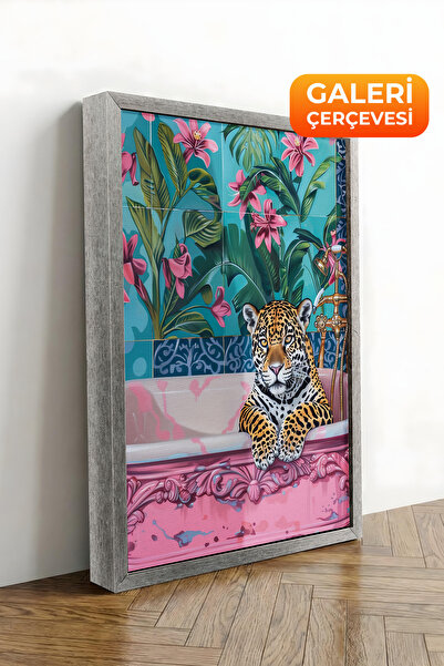 Zestia Εκτύπωση σε καμβά με ασημένιο πλαίσιο Λεοπάρδαλη, Ταπετσαρία με λουλού...