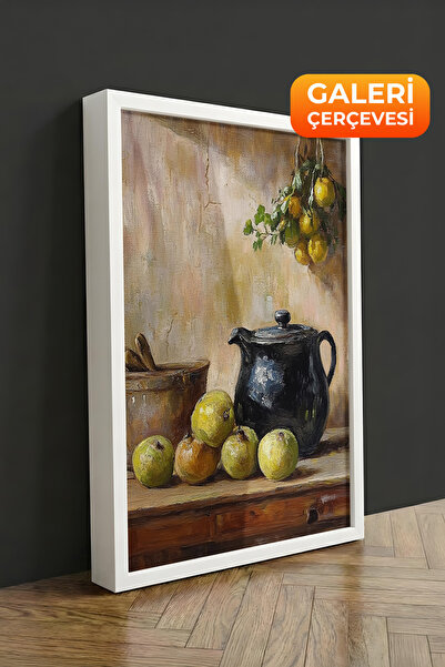 Zestia Πίνακας σε καμβά με λευκό πλαίσιο Παλιά κανάτα και πιάτο Νεκρή φύση Σε...