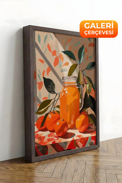 Zestia Tablou pe pânză înrămat maro cu suc de fructe și portocale – Seria Pre...
