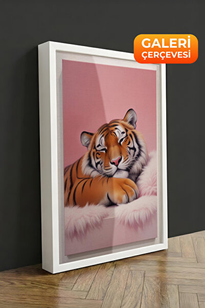 Zestia Tablou pe pânză înrămată albă, stil umoristic cu tigru, serie premium ...