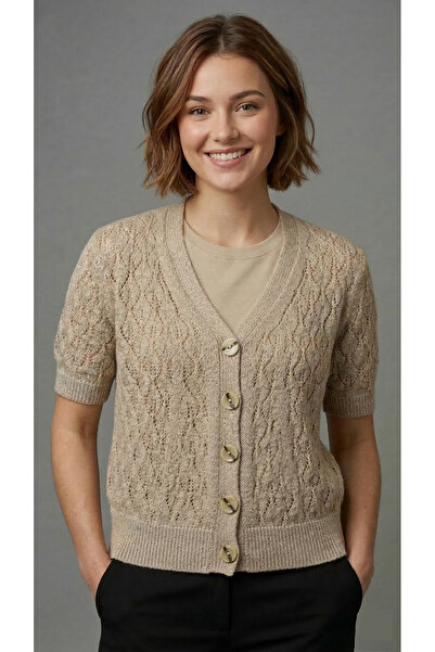 Loopa Women's Button Detailed Short Sleeve Knitwear Cardigan