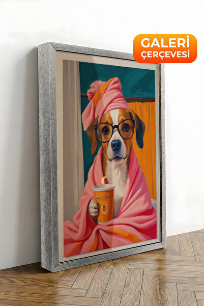 Zestia Tablou pe pânză înrămat cu argint, Seria Premium Spa Morning Dog with ...