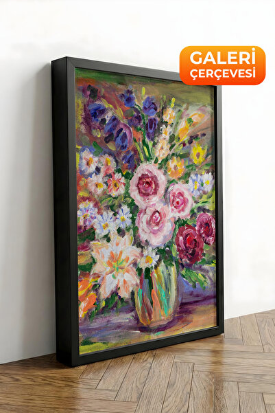 Zestia Παστέλ εικονογράφηση σε καμβά με μαύρο πλαίσιο Λουλούδια σε βάζο Premi...