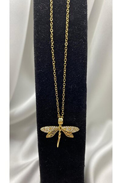 Butik 316L Çelik Zincir Gümüş Renk Yusufçuk Model Zirkon Taşlı Kadın Kolye