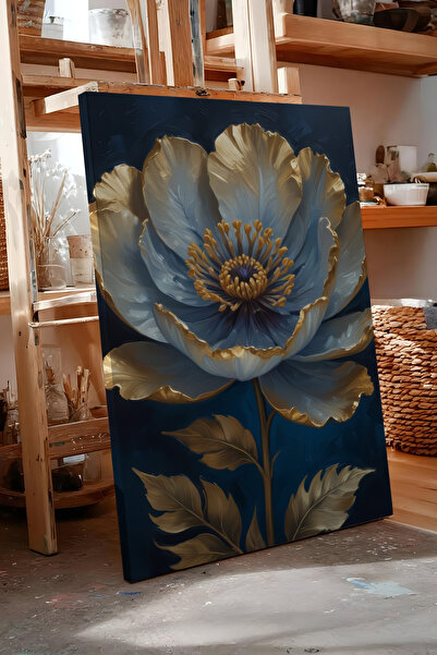 Zestia Tablou pe pânză Seria Premium cu flori aurii și albastre Nr. 100511